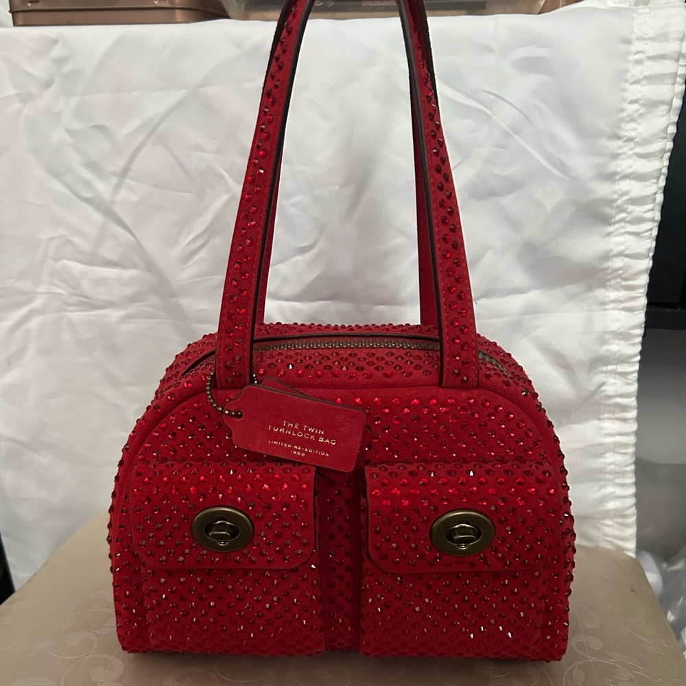 Turnlock Bag - Red Crystal Embellished Shoulder Bag